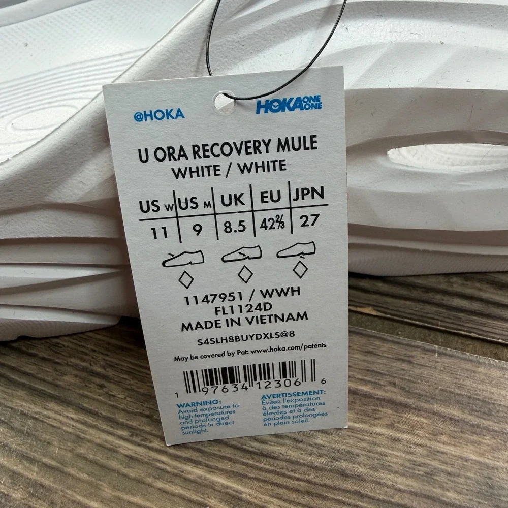 Hoka Mens Size 9 W 11 Ora Recovery Mule White 1147951 WWH Slip On Comfort NEW